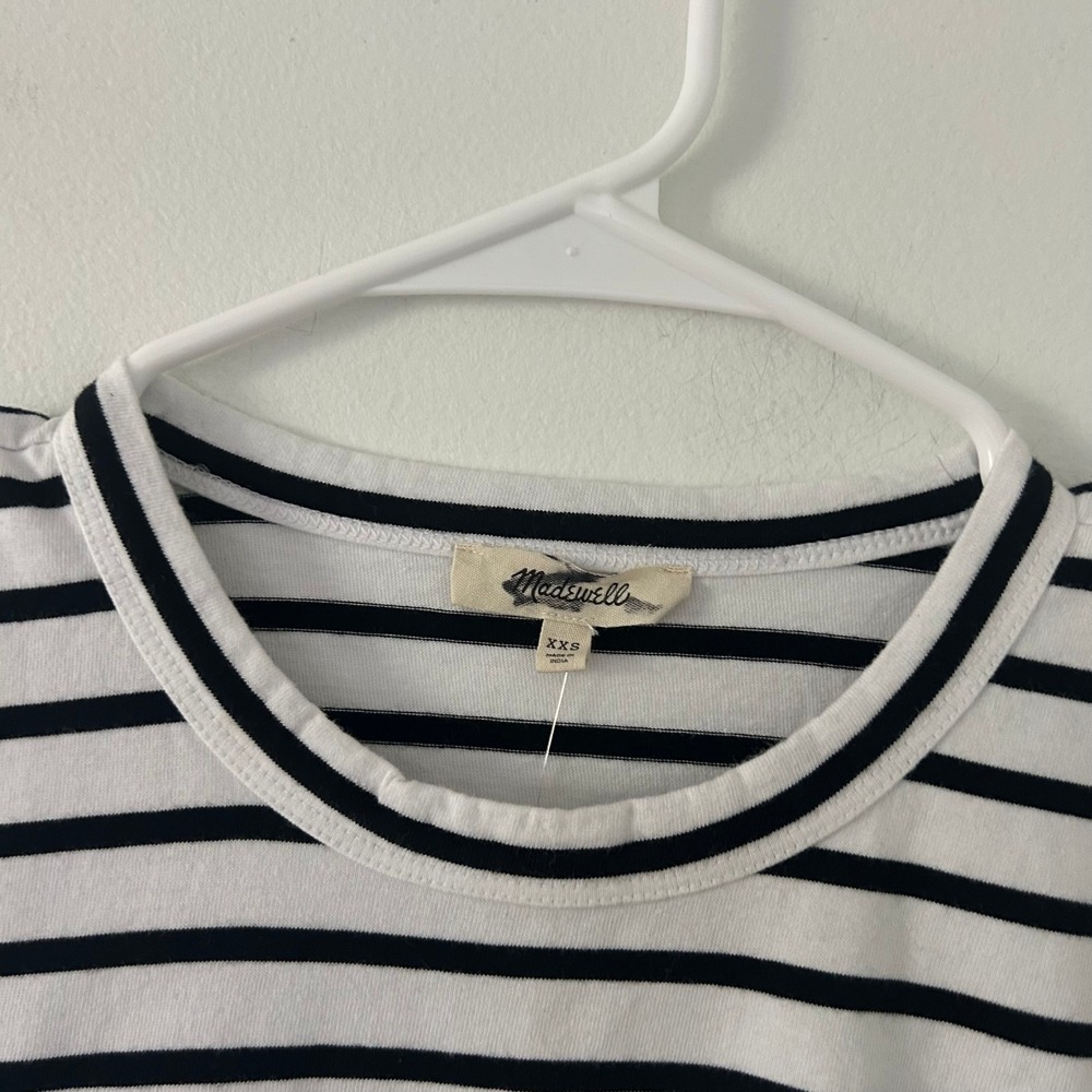 Madewell Womens The Perfect Crewneck Black Stripe Tee Allday Jersey XXS New - Picture 3 of 7